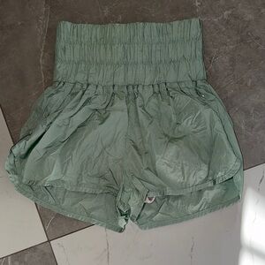 FP Movement by Free People High-Waist Smocked Sage Green Athletic Shorts